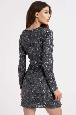 Gwen Grey Long Sleeve Embellished Mini Dress