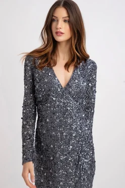 Gwen Grey Long Sleeve Embellished Mini Dress
