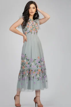 Iris Dusty Blue Embroidered Dress