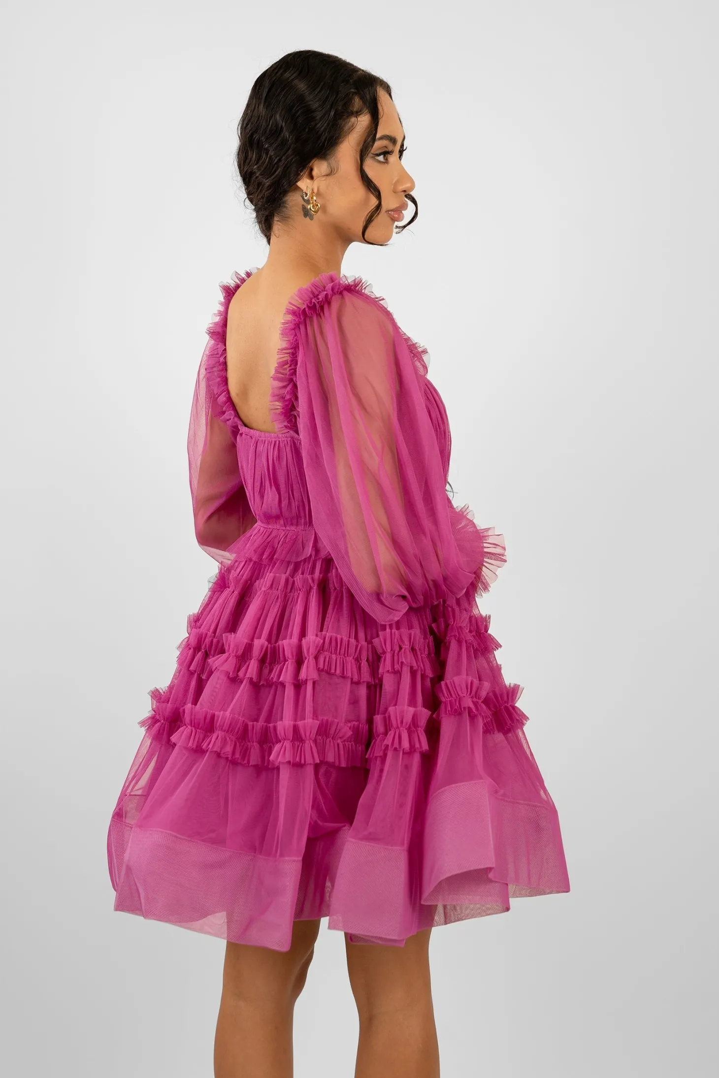 Jessica Tulle Smock Mini Dress In Vivid Purple