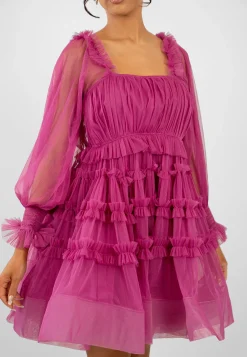 Jessica Tulle Smock Mini Dress In Vivid Purple