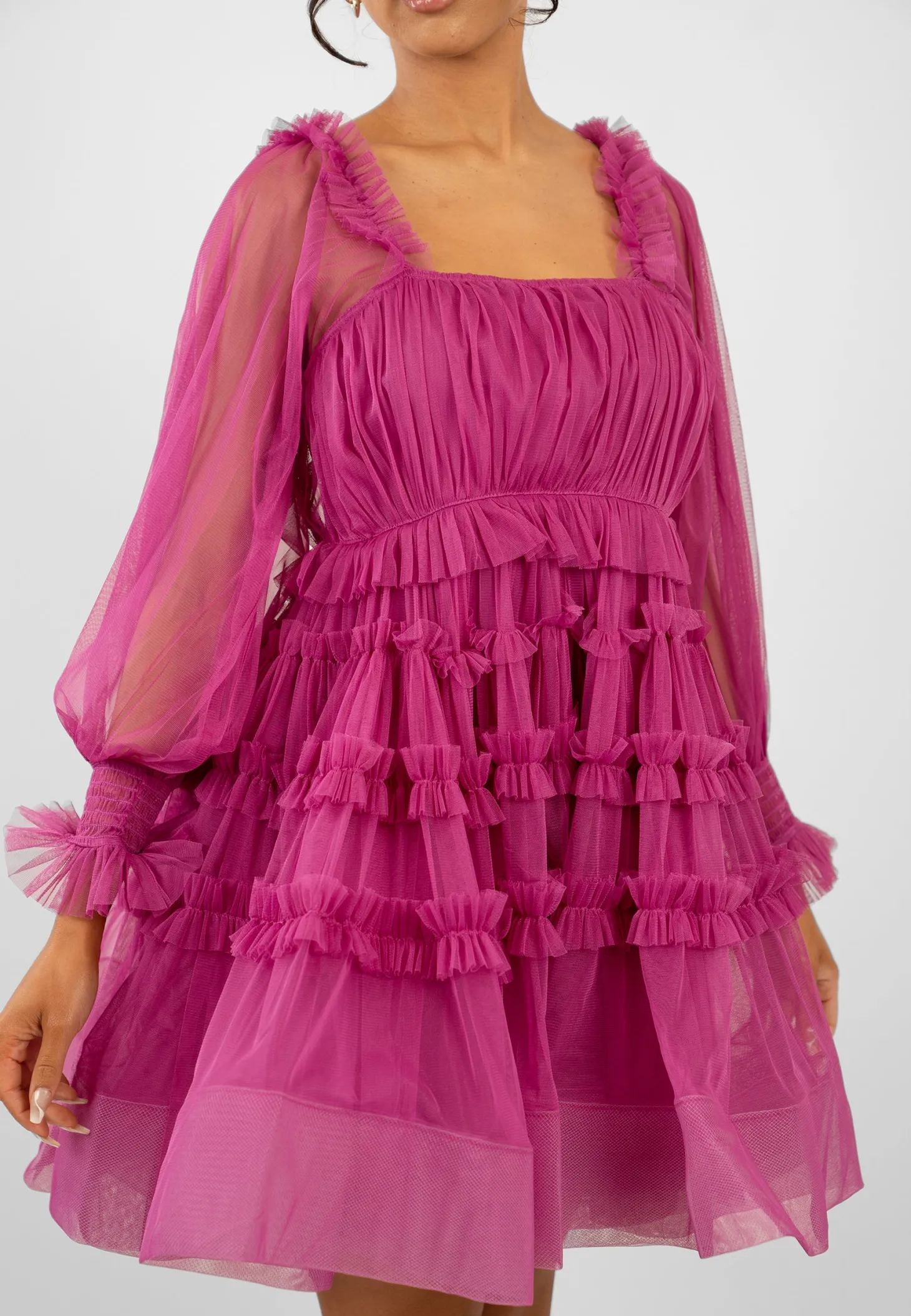 Jessica Tulle Smock Mini Dress In Vivid Purple