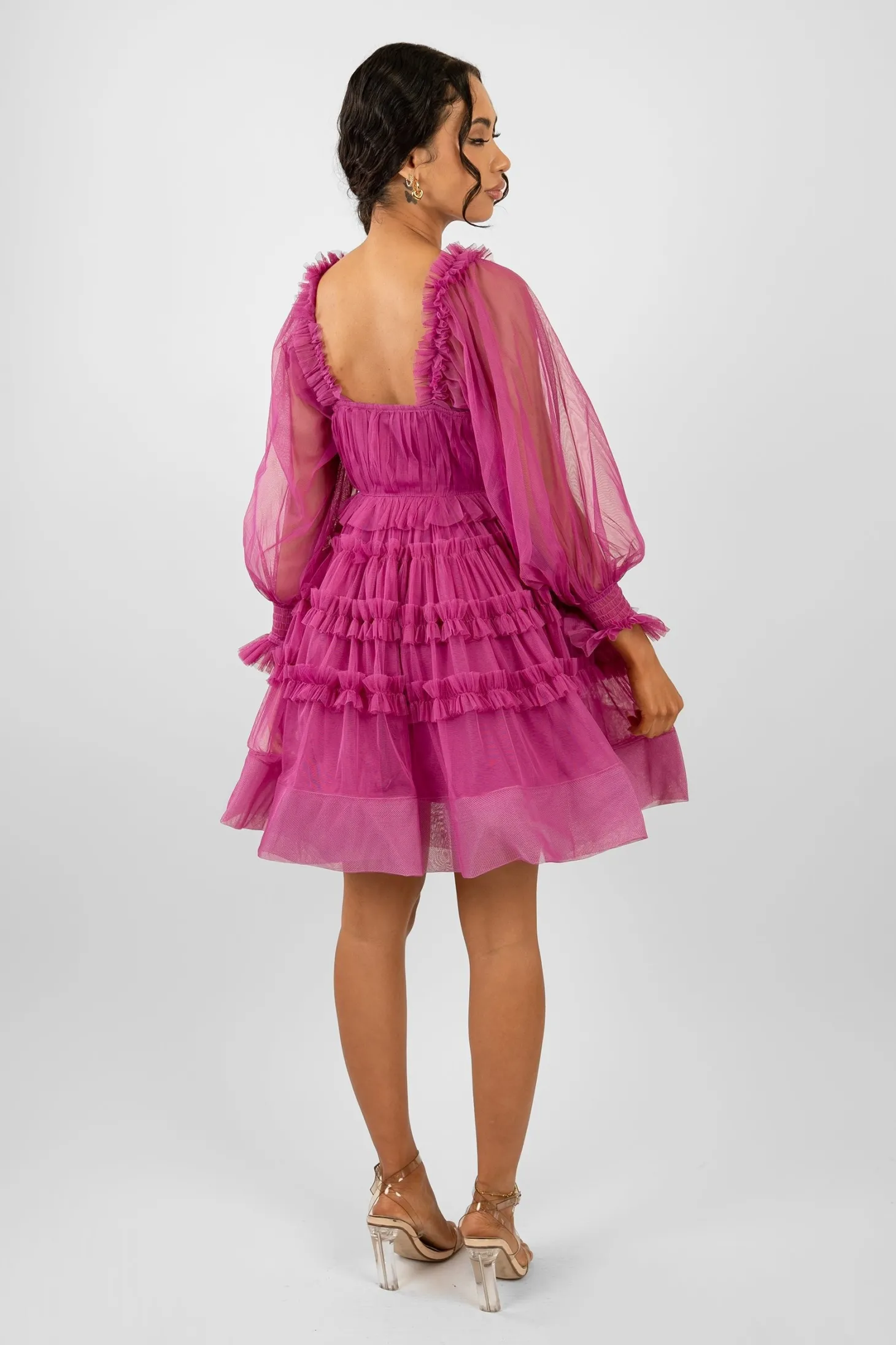 Jessica Tulle Smock Mini Dress In Vivid Purple