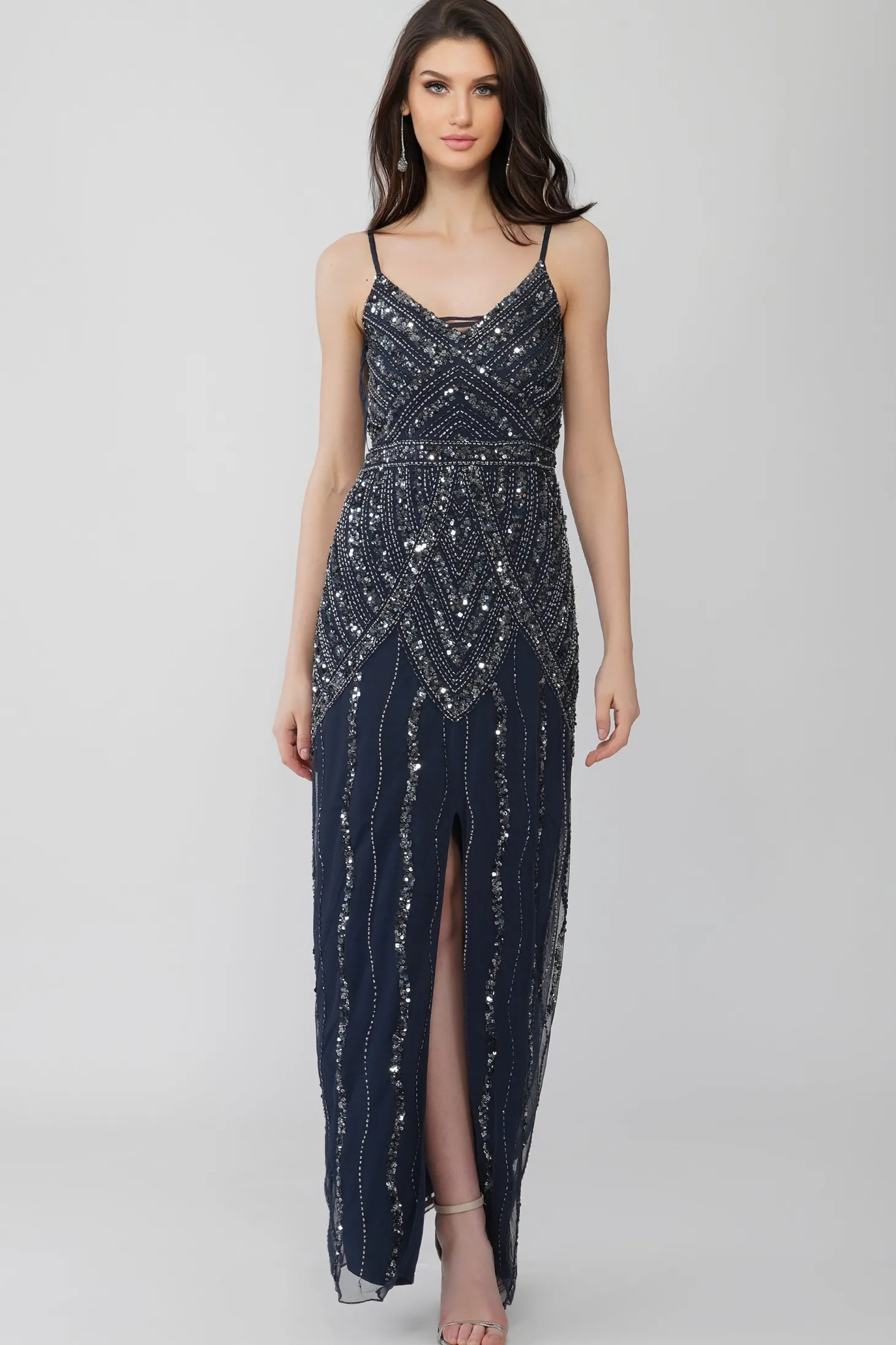Jolie Embellished Maxi Dress In Navy Blue