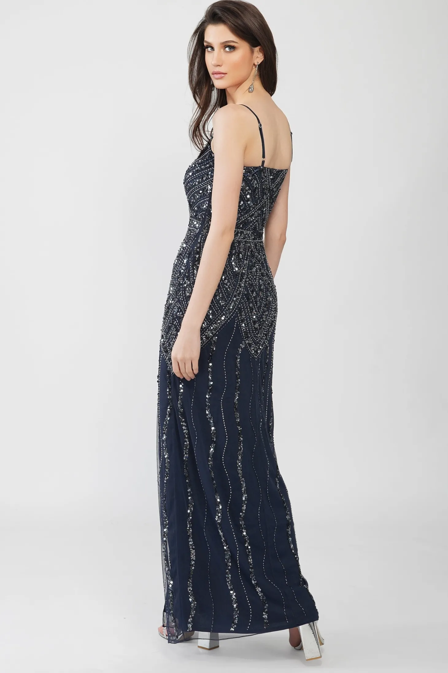 Jolie Embellished Maxi Dress In Navy Blue
