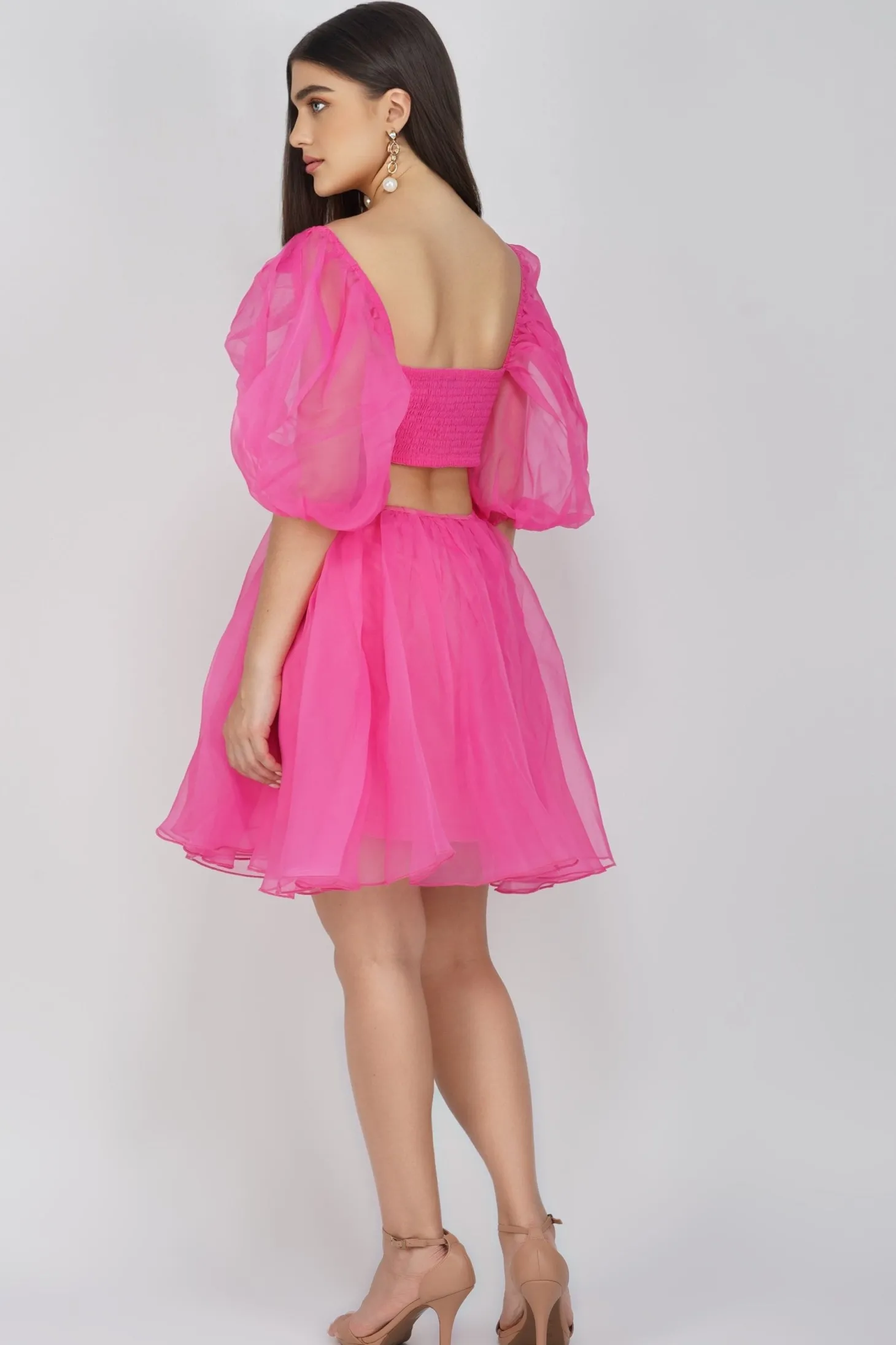 Katja Bright Pink Puff Sleeve Dress