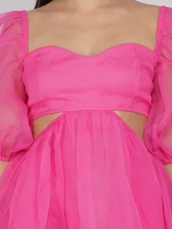 Katja Bright Pink Puff Sleeve Dress