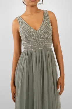 Kreshma Teal Embellished Maxi Dress