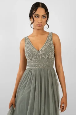 Kreshma Teal Embellished Maxi Dress