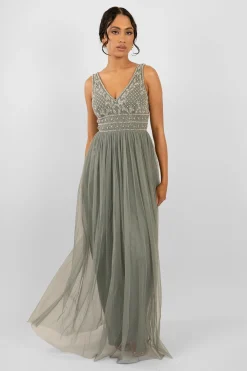 Kreshma Teal Embellished Maxi Dress
