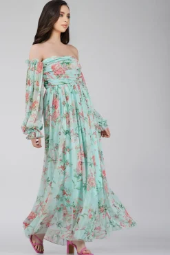Lana Chiffon Printed Dress In Green