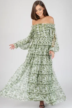 Lana Green Floral Printed Tulle Dress