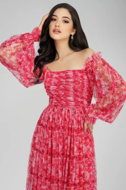 Lana Red Printed Tulle Dress