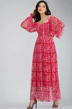 Lana Red Printed Tulle Dress