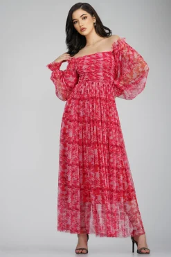 Lana Red Printed Tulle Dress