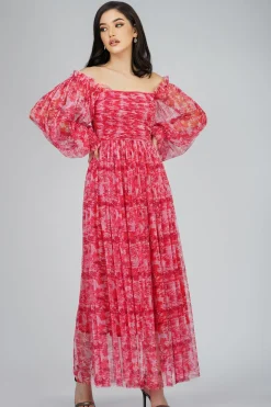 Lana Red Printed Tulle Dress