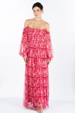 Lana Red Printed Tulle Dress