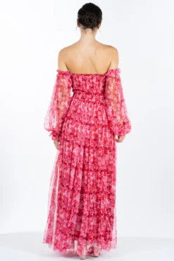 Lana Red Printed Tulle Dress