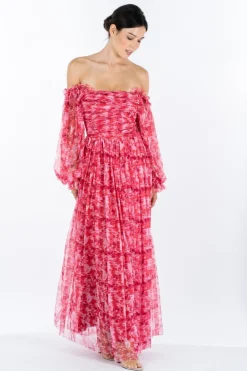 Lana Red Printed Tulle Dress