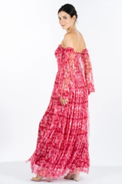 Lana Red Printed Tulle Dress