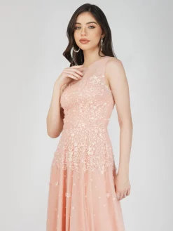 Lilith Floral Embellished Maxi Dress In Blush Pink