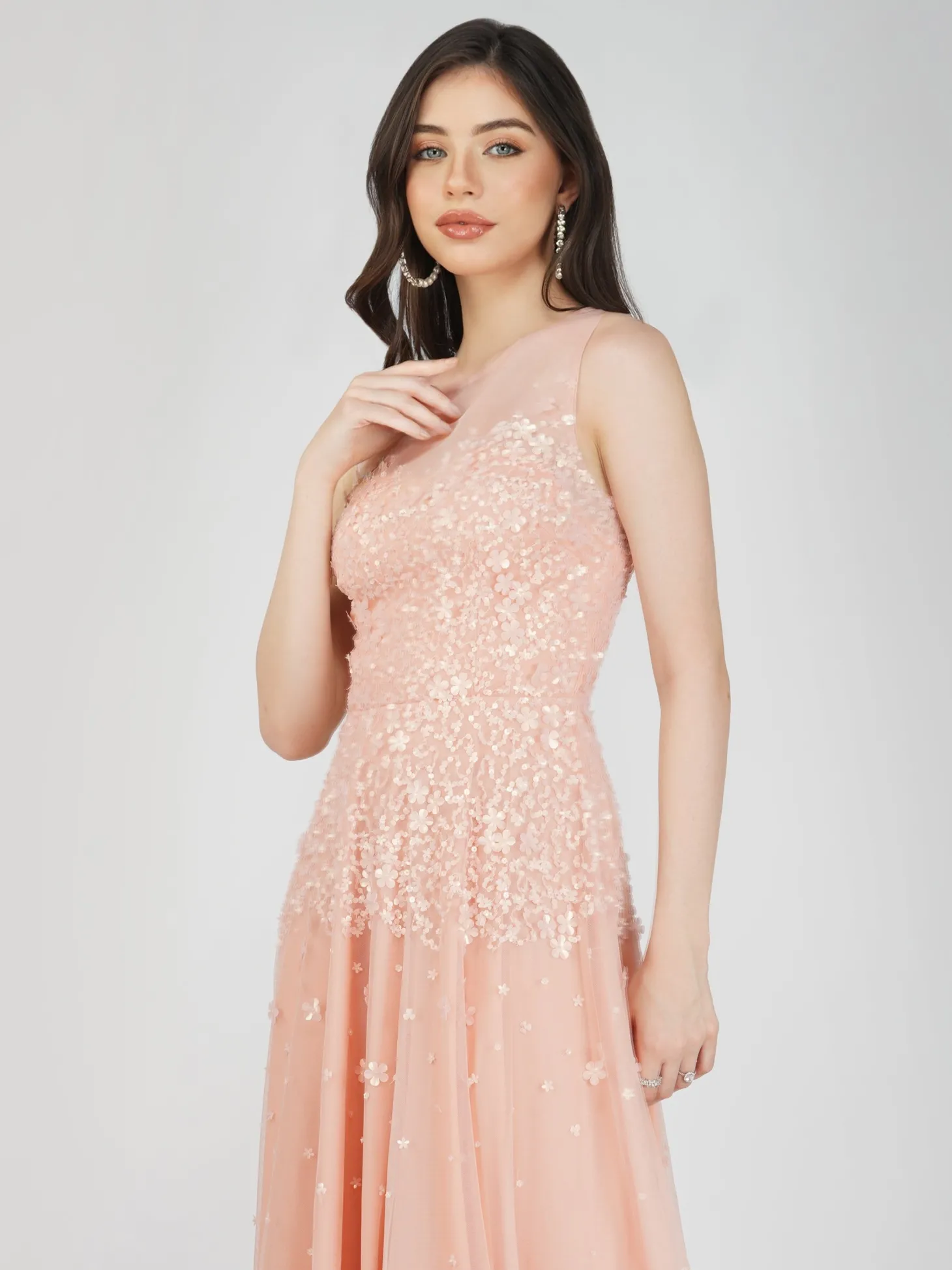 Lilith Floral Embellished Maxi Dress In Blush Pink