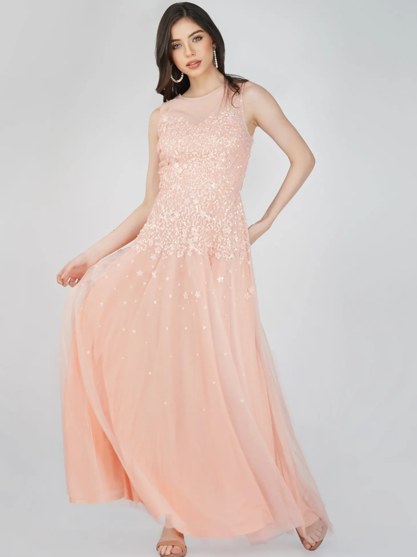 Lilith Floral Embellished Maxi Dress In Blush Pink