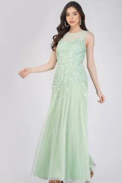 Lilith Floral Embellished Maxi Dress In Mint