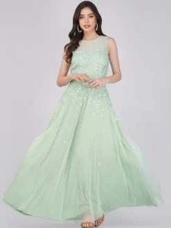 Lilith Floral Embellished Maxi Dress In Mint
