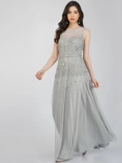 Lilith Floral Embellished Maxi Dress In Grey