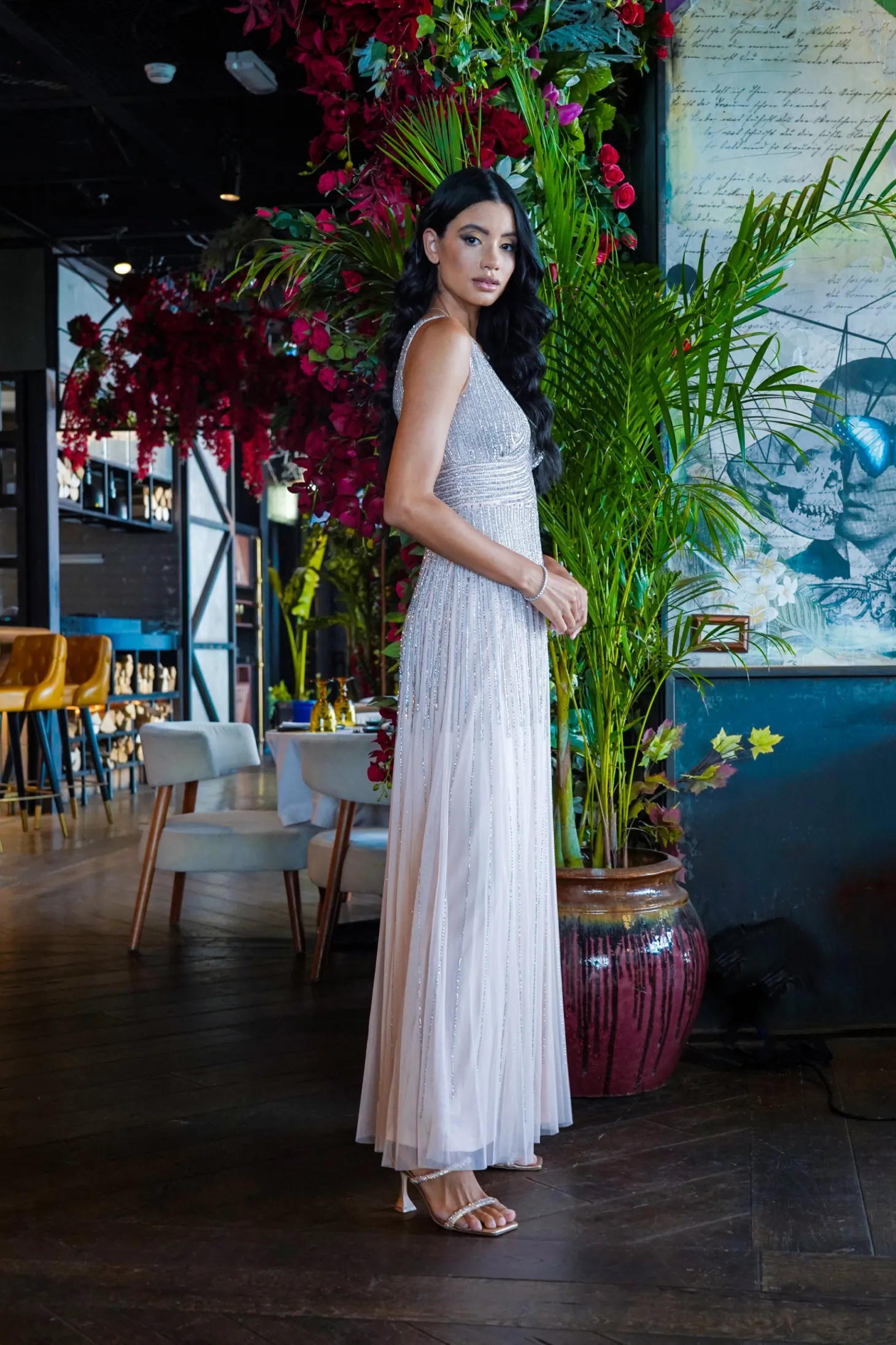 Lorelai Blush Pink Embellished Maxi Dress