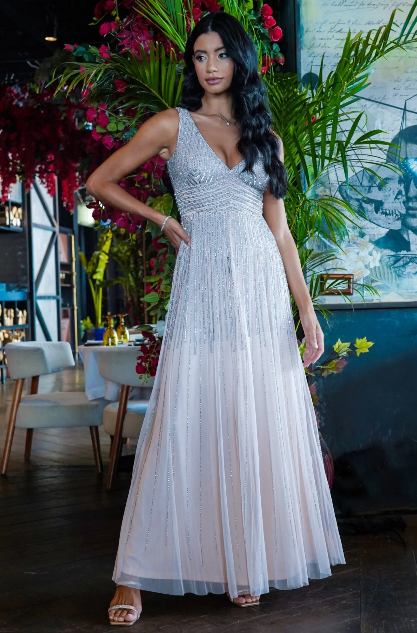 Lorelai Blush Pink Embellished Maxi Dress