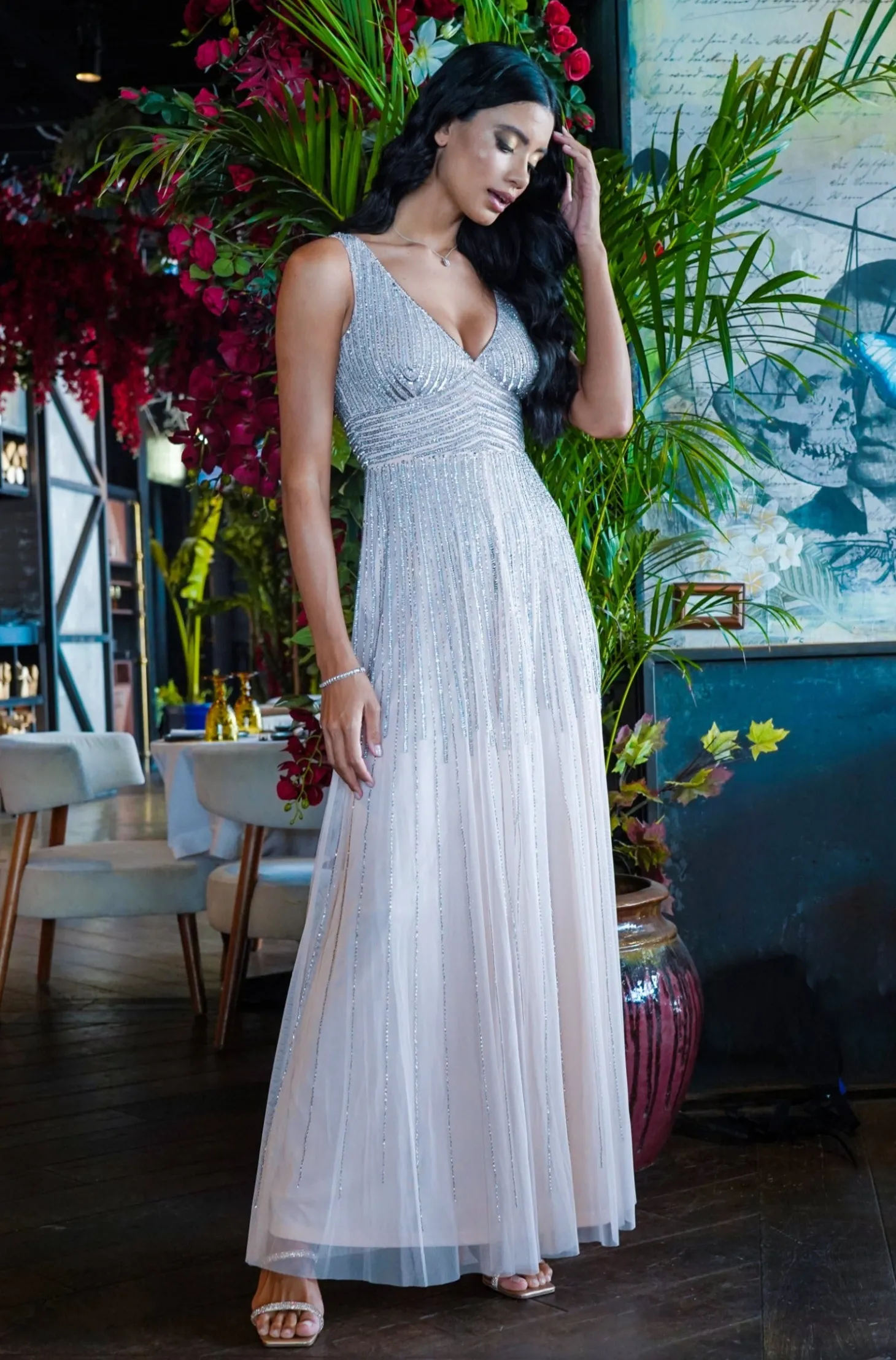 Lorelai Blush Pink Embellished Maxi Dress