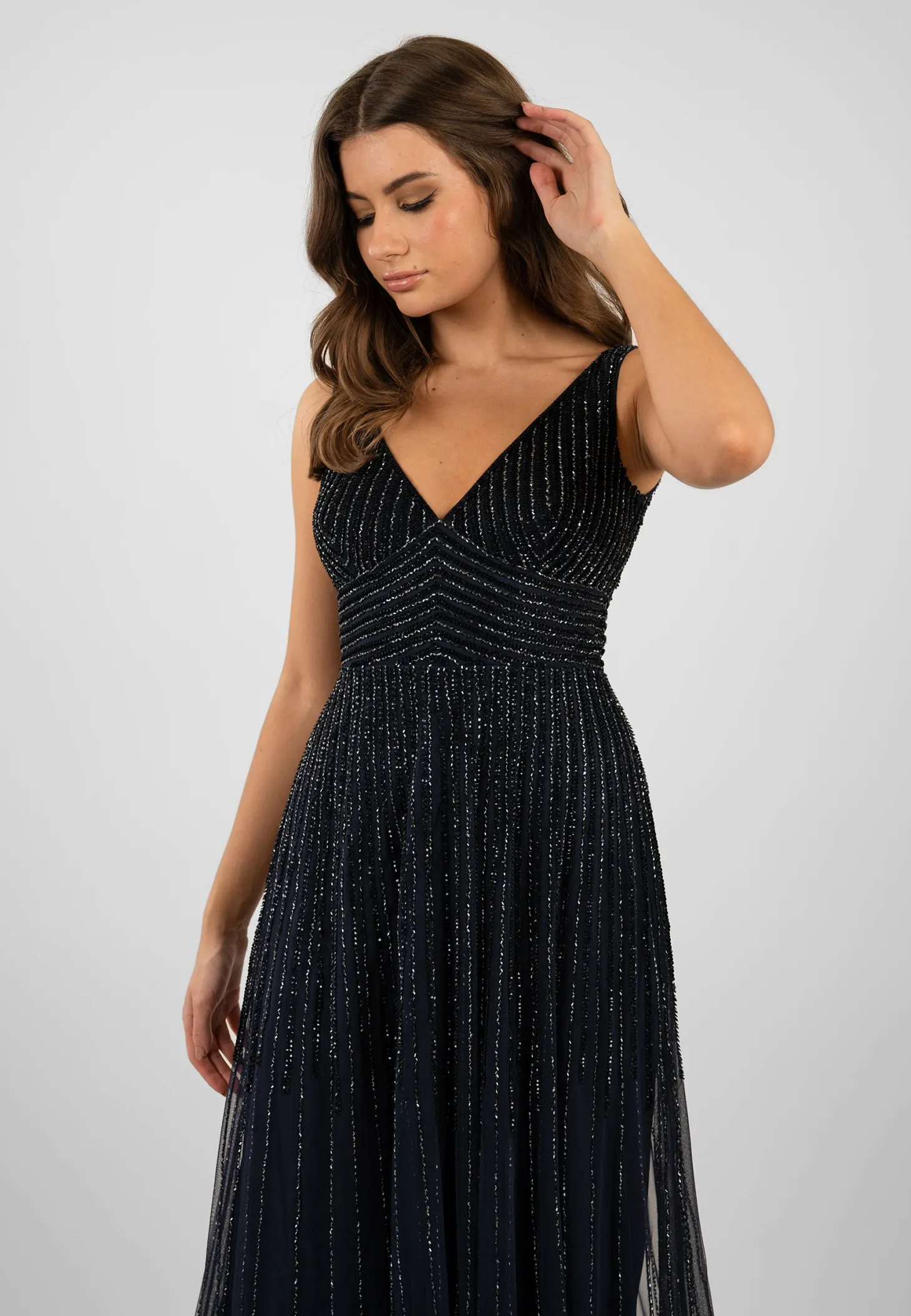 Lorelai Navy Blue Embellished Maxi Dress