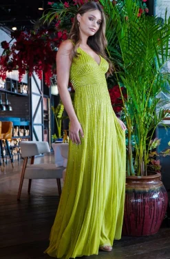 Lorelai Olive Green Embellished Maxi Dress