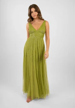 Lorelai Olive Green Embellished Maxi Dress