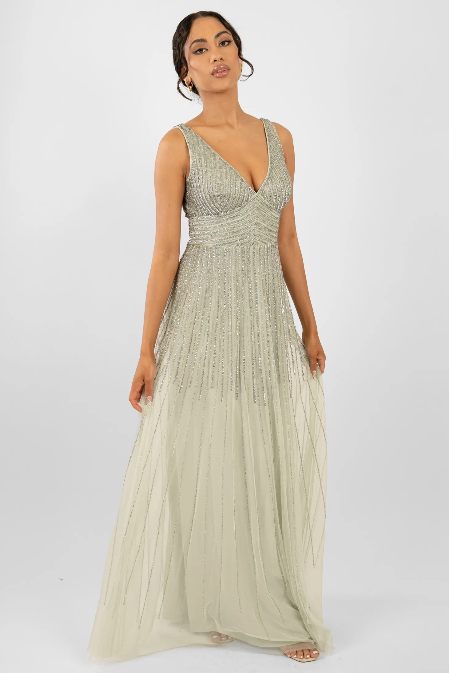 Lorelai Sage Green Embellished Maxi Dress