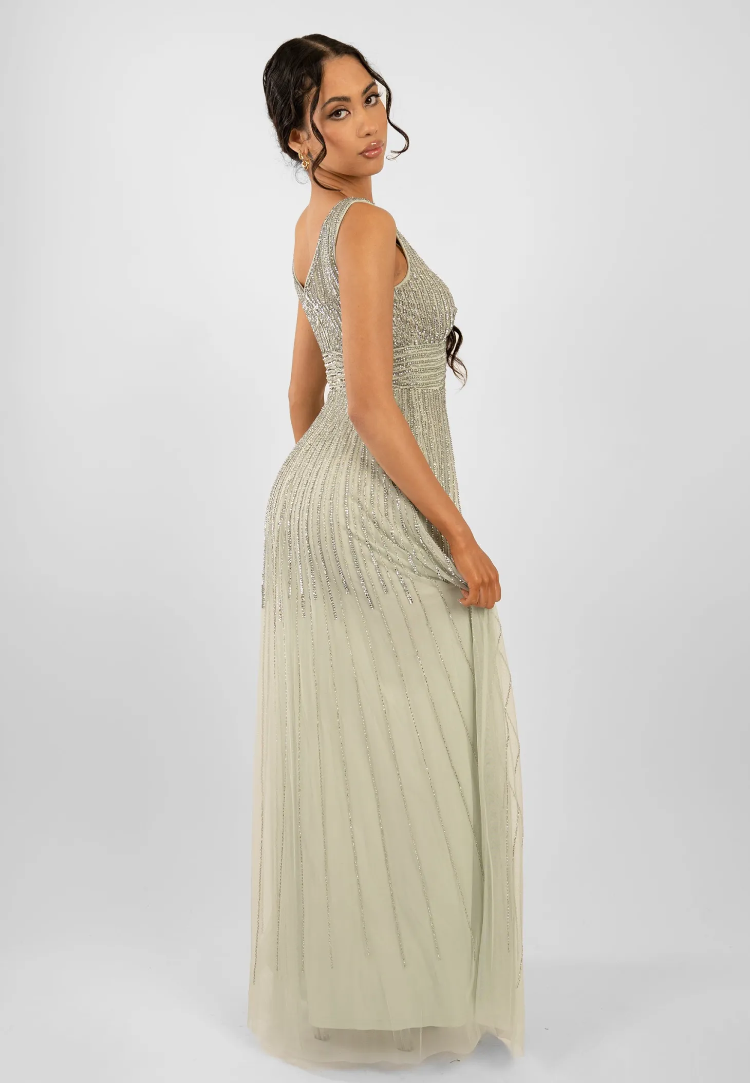 Lorelai Sage Green Embellished Maxi Dress