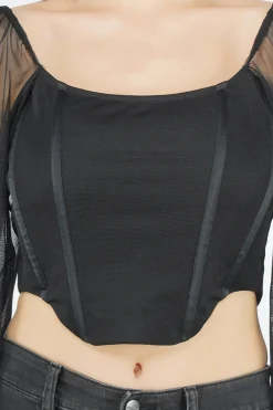 Luca Black Long Sleeve Corset Top