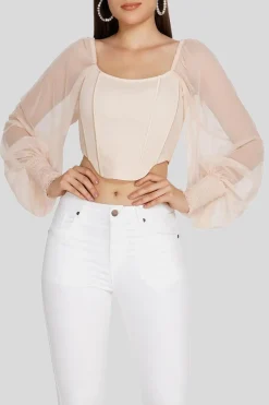 Luca Champagne Long Sleeve Corset Top