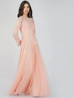 Luciene Long Sleeve Embellished Maxi Dress In Blush Pink
