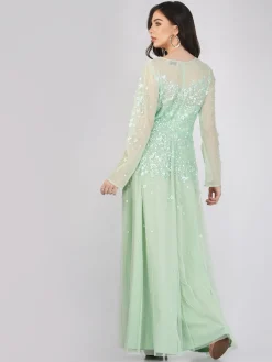Luciene Long Sleeve Embellished Maxi Dress In Mint