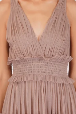 Luna Mink Tulle Plunge Maxi Dress