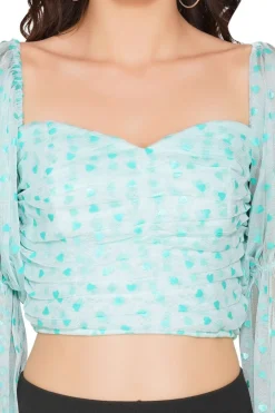 Lyla Tulle Top In Mint Heart Print