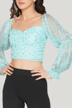 Lyla Tulle Top In Mint Heart Print