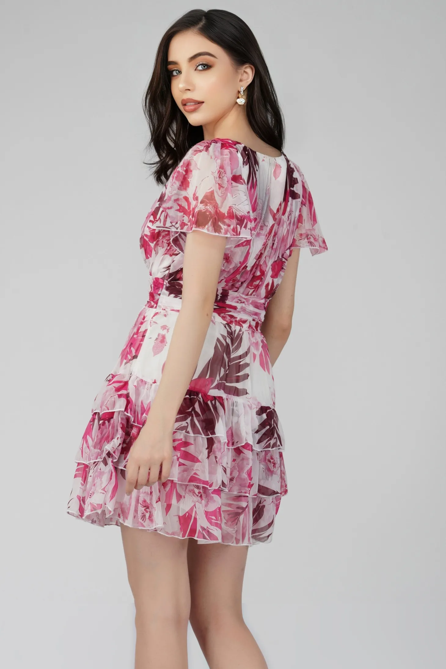 Madison Pink Printed Chiffon Mini Dress