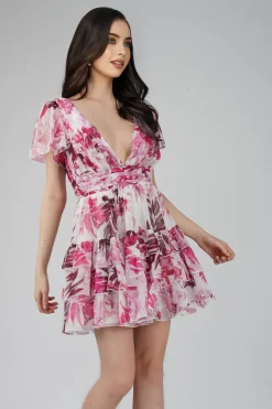 Madison Pink Printed Chiffon Mini Dress