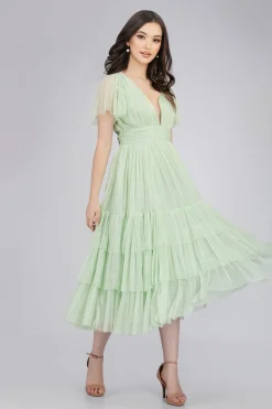 Madison Sage Green Tulle Bridesmaid Midi Dress