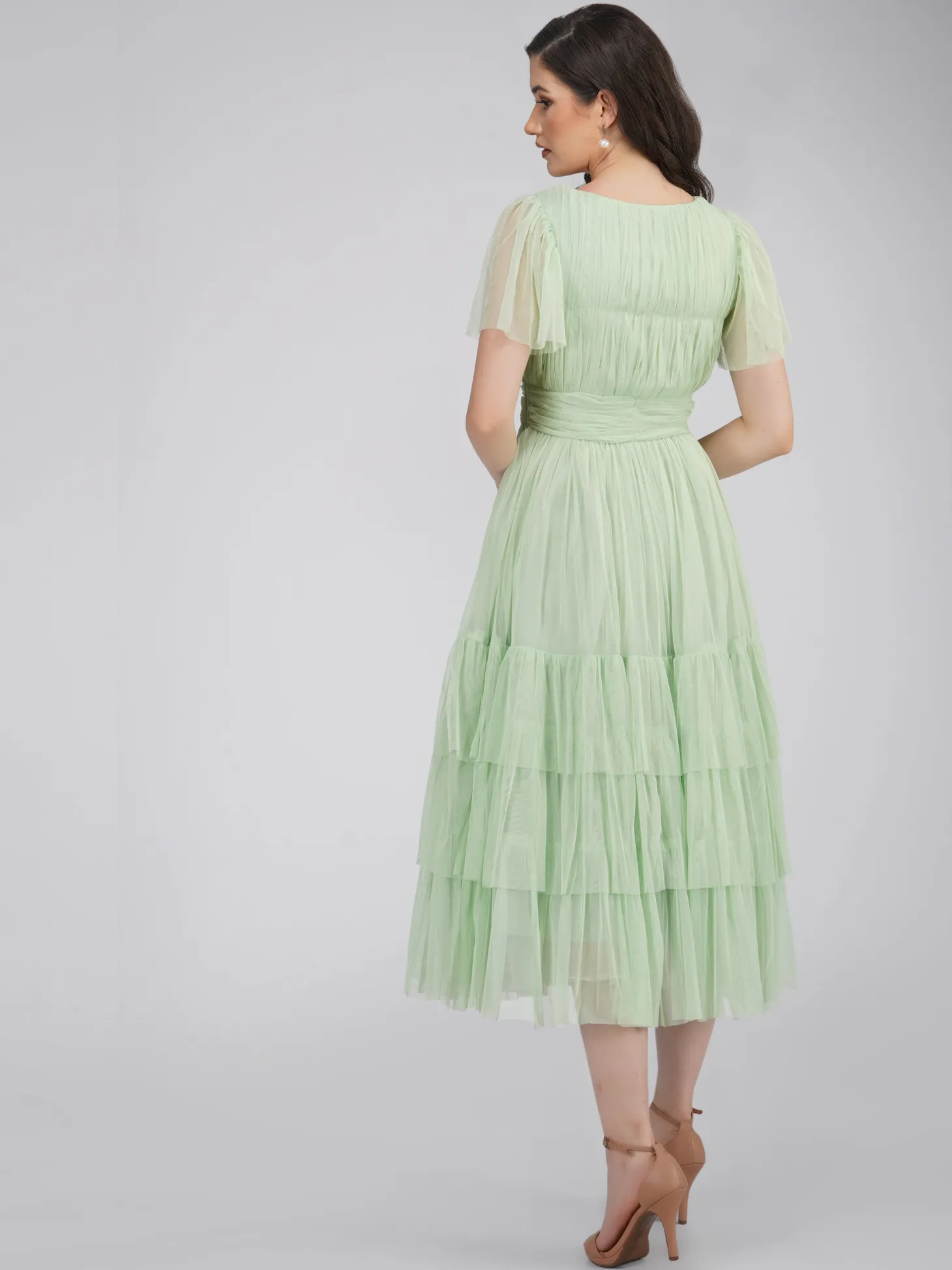 Madison Sage Green Tulle Bridesmaid Midi Dress