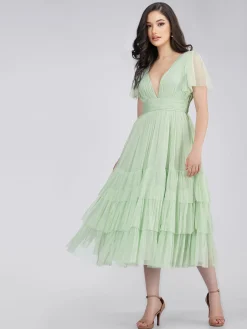 Madison Sage Green Tulle Bridesmaid Midi Dress